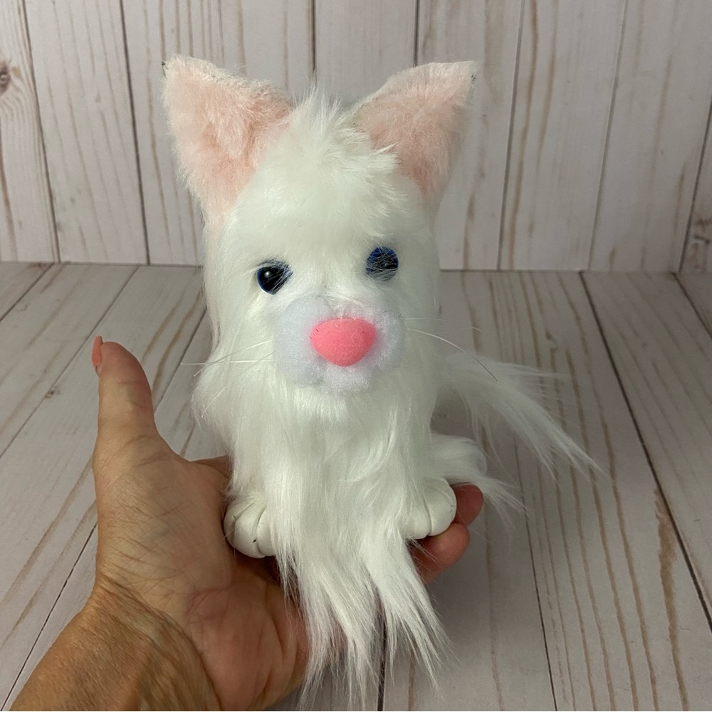 Handmade Plush White Cat Faux Fur Kitty 6” Blue Eyes Decor Cat Lover Gift - Picture 9 of 9